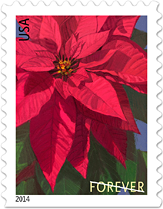USPS Poinsettia Forever Stamp 2014, Flower Stamp, Christmas Stamp