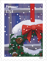 USPS Holiday Windows Stamp, Holiday Windows Wreath Stamp, 2016