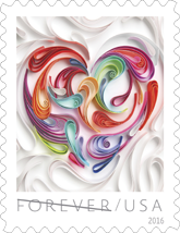 Quilled Paper Heart, Love Forever Stamp, USPS 2016