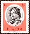 Self-portrait of Sandro Botticelli used as subject of an Italian postage stamp