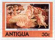 Antigua issued a stamp in 1980 depicting a miniature version of the entire Birth of Venus
