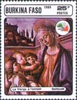 Postage stamp depicting the Madonna and Child With Two Angels issued by Burkina Faso.