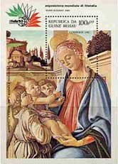 Postage Stamp depciting the Madonna and Child with two Angels by Sandro Botticelli