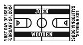 John Wooden cancel in black and white, USPS