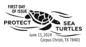 Protect Sea Turtles cancel in black and white, USPS