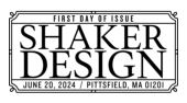 Shaker Designs cancel in black and white, USPS