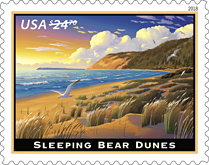 Sleeping Bear Dunes stamp, USPS 2018  (Priority Mail Express)